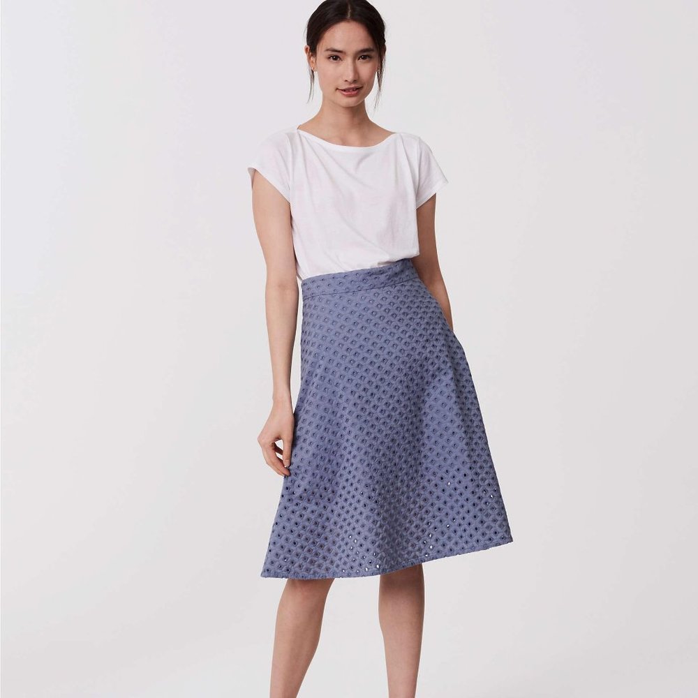LOFT Eyelet Skirt in Cloudy Sky